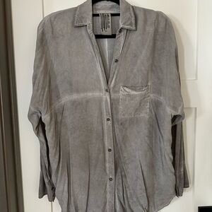 Free People Gray Button-Up Blouse
